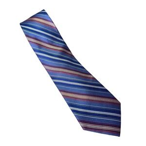 Bruno Piattelli Necktie Mens OS Blue Orange Striped Excellent 100% Silk Handmade